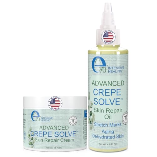 Crepe Skin Erase Cream & Firming Oil Set (2 Pk, 4 Fl Oz each) - with Natural Oils, Licorice Root & Chamomile Extract - Crepey Skin Tightening and Firming Body Cream & Oil, Made in USA