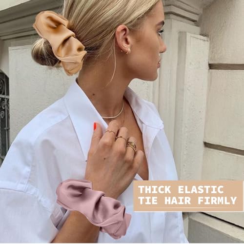 Large Silk Satin Scrunchies for Women Girls- Sleeping Big Jumbo Cute Scrunchy Perfect for Thick Curly Hair | Ideal Gift for Women - 5 Pack (Multicolor B, Large)