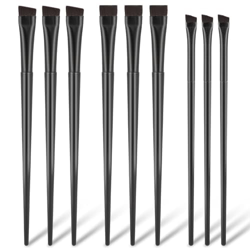9 Pcs Angled Eyeliner and Eyebrow Brush Set - Flat Tint, Fine Slanted Applicator, Ultra Thin Makeup Brush for Eyeshadow and Eyeliner