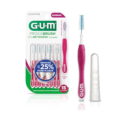 GUM Proxabrush Go-Betweens - Moderate - Interdental Brushes - Soft Bristled Dental Picks for Plaque Removal & Gum Health - Safe for Braces & Dental Devices, 15 Count