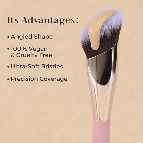 ENERGY Concealer Brush Under Eye, Small Angled Makeup Kabuki Precision Face Blending Brush - Liquid Cream Foundation Concealer for Dark Circles, Eyeshadow,Make Up Nose Contour Applicator Vegan (Pink)