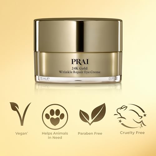 PRAI Beauty 24K Gold Wrinkle Repair Eye Creme - Anti-Aging and Anti-Wrinkle Eye Cream - Infused with Hyaluronic Acid and Real 24K Gold, 0.5 Oz