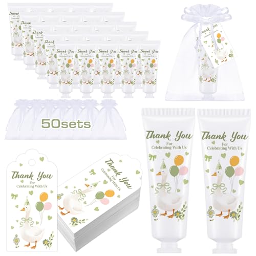 Demissle 50 Sets One Silly Goose Baby Shower Birthday Party Favors Travel Size Hand Cream Appreciation Hand Lotion with Cards and Bags Silly Goose Bulk Gifts for Guests Baby Shower Birthday(Green)