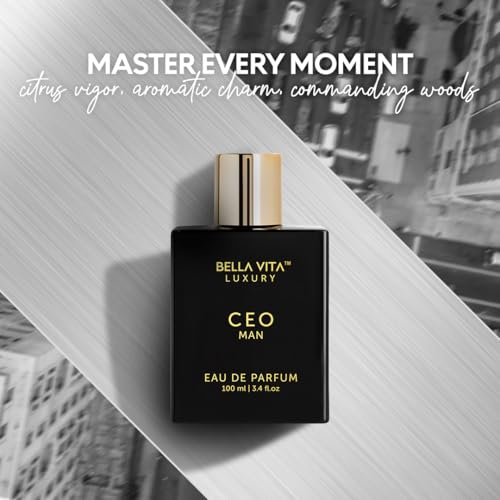 BellaVita Luxury CEO Man Perfume for Men (3.38 fl.oz) | Long-Lasting Men's Perfume with Lemon, Lavender, Tonka Vetiver & Moss Fragrance for Man | CEO Parfum for Men | Vegan & Cruelty-Free Fragrance