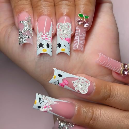 106 Pcs Nail Charms and Gems Silver Nail Charms Nail Rhinestones for Nails Design 3D Butterfly, Bow, Star,Cherry,Cross,Dollar,Heart Shapes for Acrylic Nails (19 Styles)
