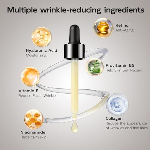 Retinol Serum for Face, Anti Aging & Anti Wrinkle B5 Resurfacing Retinol Serum with Niacinamide, Collagen & Hyaluronic Acid, Smooths Wrinkles & Fine Lines, Dark Spot Corrector, Brighten Dullness