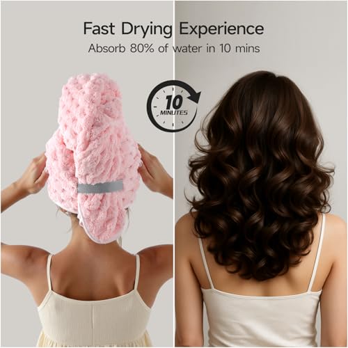 REDKISS 3 Pack Microfiber Hair Towels - Extra Large Hair Towel Wrap for Women, 24x42 inch Hair Towels with Elastic Strap, Super Soft Hair Drying Towels for Long, Thick, Curly Anti Frizz Turbans