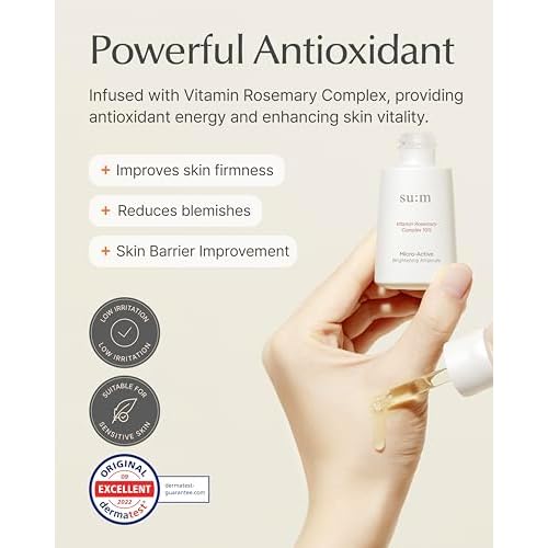 SU:M Micro-Active Toning Ampoule (0.5 fl oz) - High Potency Serum for Immediate and Firming, All Skin Types, Korean Skin Care. Pure Vitamin C & E, Niacinamide.