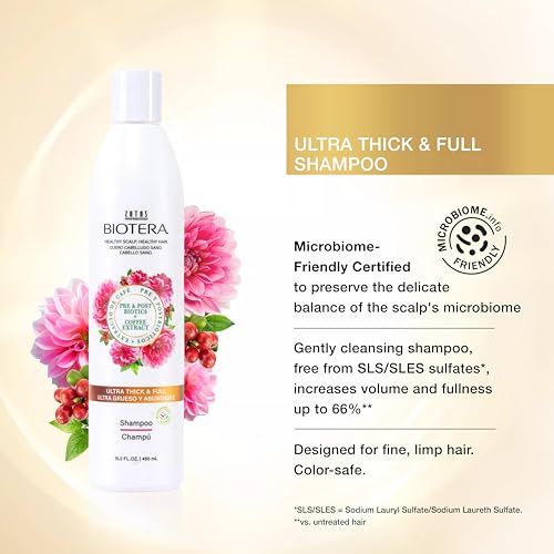 Biotera Ultra Thick & Full Volumizing Shampoo | Increases Volume to Fine, Limp Hair | Microbiome Friendly | Vegan & Animal Test Free | Paraben Free | Color-Safe