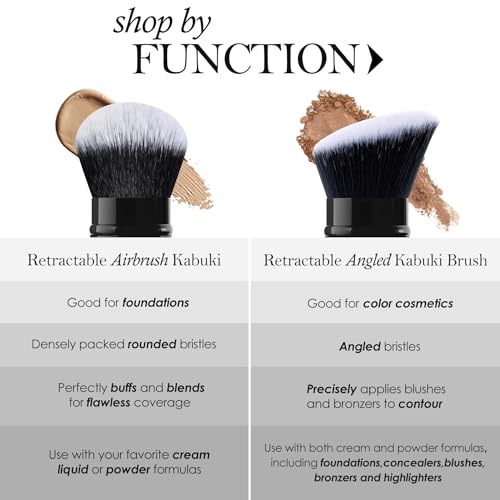 LORYP Retractable Makeup Brush Black Kabuki Foundation Brush for liquid Cream and Powder Makeup 2 Pack Travel Makeup Brush Set