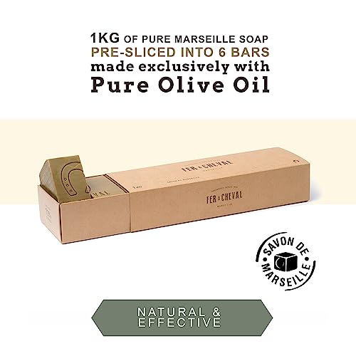 Fer ? Cheval Pure Olive Savon De Marseille Soap Bar Sliced Cubes, Natural French Olive Oil Soap Bar Slices, Multi-Purpose Marseille Soap, 6 pieces 1 kg/35.5 oz