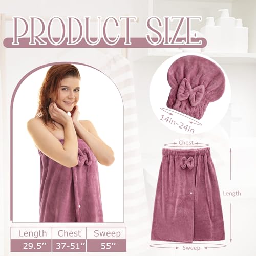 Xtinmee 2 Sets Womens Wrap Towel with Hair Towel Bath Towel Wrap Shower Dress Towel Spa Wraps for Women's Bathrobe (Purple, Normal Size)