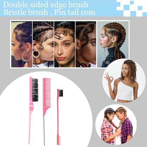 Curly Hair Brush,Curl Defining Brush,Slick Back Hair Brush,Rat Tail Comb,Edge Bristle Brush,Clip Claw,Bow,Satin Scrunchies,No Damage Hair Ties,Scarf Hair Ties,Gifts For Women,Best Gift Set(Green)