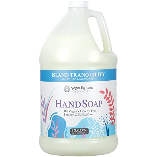 Ginger Lily Farms Botanicals All-Purpose Liquid Hand Soap Refill, Island Tranquility, 100% Vegan & Cruelty-Free, Green Tea Lemongrass Scent, 1 Gallon (Pack of 4)