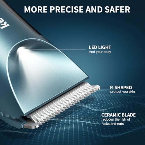 kensen Body Hair Trimmer for Men - Manscape Groin & Pubic Hair Trimmer for Men, Mens Body Shaver with LED Light Travel Case IPX7 Waterproof Wet Dry Use Rechargeable Ball Shavers for Mens Gift (Blue)