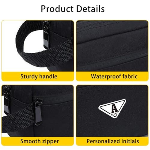 Small Travel Toiletry Bag for Men Women Personalized Initial Toiletry Bag Water-Resistant Mini Bathroom Bag Compact Hygiene Pouch for Travel or Gym (C, Black)