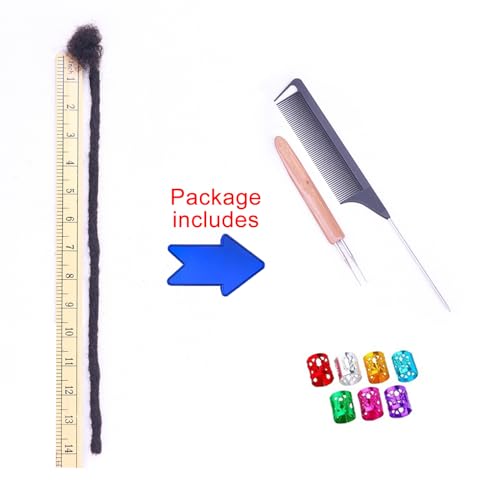 100% Real Human Hair Dreadlock Extensions, ADIASAI 0.8cm Thickness 14 Inch 60 Strands Can Be Dyed and Bleached Full Hand-made Loc Extensions for Men Women Kids 100% Unprocessed Natural Black