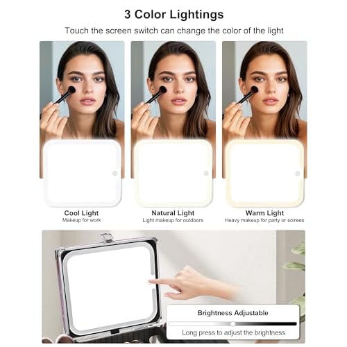 Relavel Makeup Bag with LED Mirror, Makeup Box Travel Train Case with Rechargeable Lighted Mirror, Cosmetic Brush Organizer Storage for Makeup Artists Gifts for Women and Girls, Hot Pink Shining Star