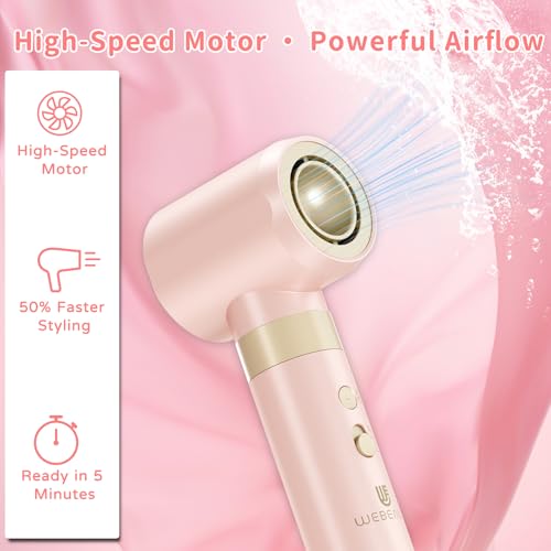 Hair Dryer Brush 8-in-1 Dual Voltage Hot Air Styler ? Fast-Drying 110,000 RPM Ionic Blow Dryer with Straightener & Curler Attachments, Frizz-Free Volumizing Styler with Protective Hard Case-Pink