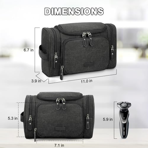 ZOMFELT Travel Toiletry Bag for Men, Canvas Toiletry Dopp Kit Organizer with Wet Pocket, Water-resistant Multiple Pockets Shaving Bag for Gym Essentials and Toiletries Accessories, Black
