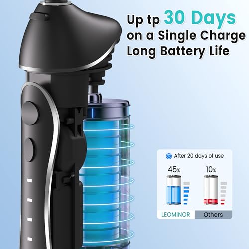 Leominor Water Flosser Pick for Teeth, 300ML Portable Oral Irrigator Upgraded Tank Removable,IPX7 Waterproof, Rechargeable Travel Teeth Cleaner, Professional Electric Flossing Machine (Black)