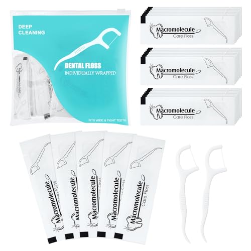 Individually Wrapped Dental Floss Picks Bulk Disposable Flossing Sticks Teeth Cleaning and Oral Care Travel Size Dental Tooth Floss Pack for Hotels, Weddings, Guests & Business Single Use (100 Pack)