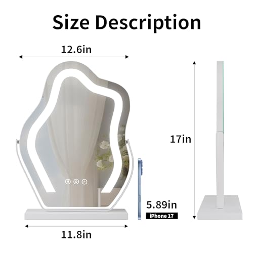 Cloud Shaped Makeup Mirror with Lights 17¡ȡ¿12.6¡È ? Smart Touch Control, 3-Color Dimmable Lighting, 360¡Æ Rotation, Memory, Plug-in AC Power, Tabletop Vanity Gift for Girls White