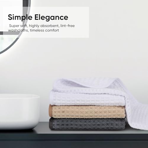 HOMEXCEL White Waffle Washcloths 4 Pack, Microfiber Face Towels for Bathroom, Lint Free, Highly Absorbent and Quick Dry Wash Cloths for Bathroom, Hotel, Spa, Gym, and Kitchen, Face Cloth, 12x12 Inch