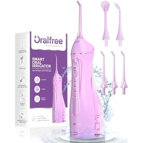Oralfree Water Dental flosser Teeth Picks - Braces Cordless Oral Irrigator Portable Rechargeable Travel Irrigation Cleaner IPX7 Waterproof Electric Professional Flossing Teeth Cleaning for Home