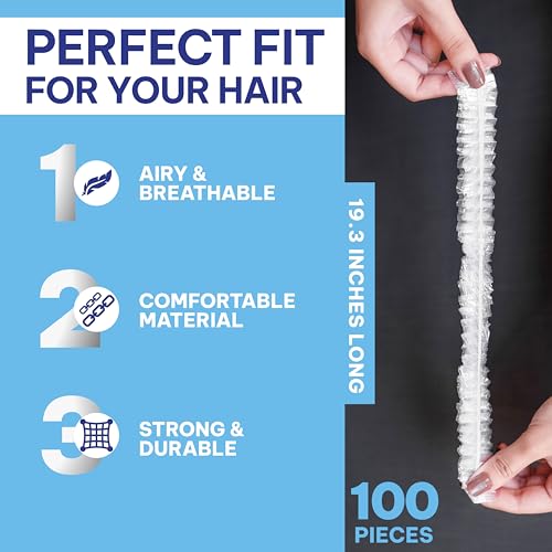 Disposable Shower Caps ? 100Pcs ? Thick & Waterproof Plastic Hair Caps with Super Elasticity - Perfect for Shower Protection, Salon Treatments, Spa Sessions, Home Use & Hygiene Purposes