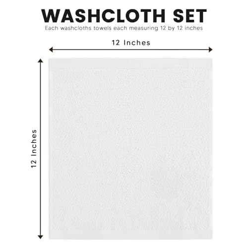 Cotton Washcloths Set - Premium Quality Face Cloths, 100% Cotton Ring Spun, Soft & Absorbent Towels for Body (50 Pack, White)
