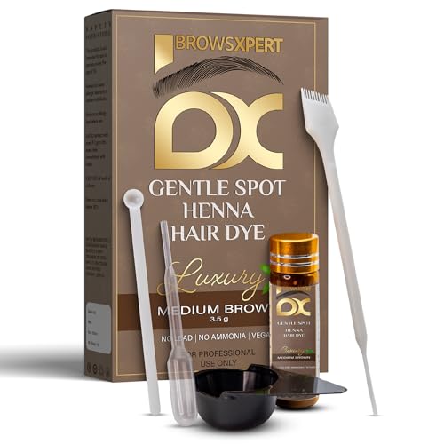 BROWSXPERT Professional Shading Touch-Up Kit ? Herbal Henna with Mixing Dish, Stir & Brush | 3.5g | Medium Natural Brown