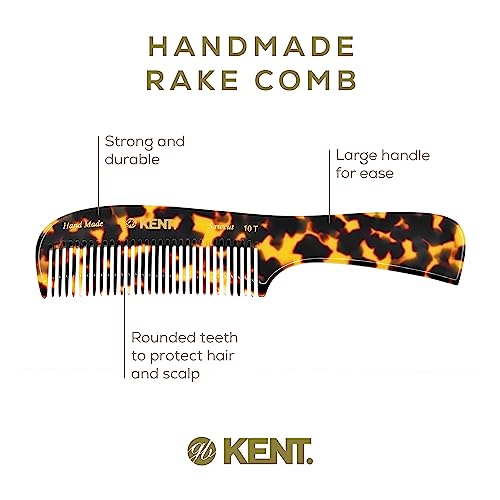 Kent 10T TY Large Wide Tooth Detangler Comb - Handmade Rake for Curly, Wet or Dry Thick Hair - Smooth and Comfortable Saw Cut Design for Detangling