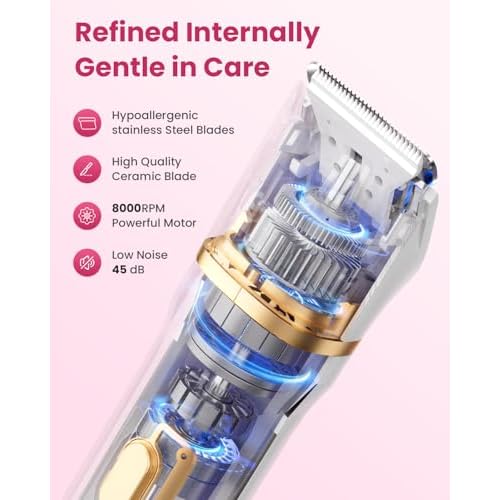 Bikini Trimmer for Women - 5 in 1 Electric Razors for Ladys Pubic Facial Nose Body Leg Hair Removal, Waterproof Electric Shaver for Women Private Area Sensitive Skin, Personal Hair Trimmer