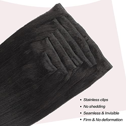 SixStarHair Yaki Straight Clip In Hair Extensions Real Human Hair 14inch Coarese Yaki Hair Extensions with Clips 120g 7 Pieces Thick Double Wefted Hair Extensions Italian Yaki Hair Extensions