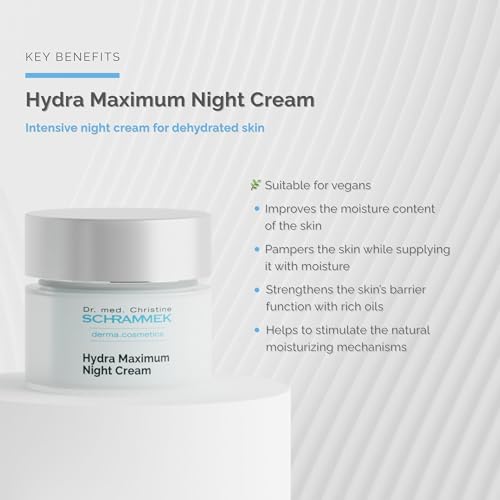 Hydra Maximum Night Cream (1.7 fl oz) - Intensive Night Cream for Dehydrated Skin - Provides Moisture Overnight - Hyaluronic Acid, Vitamin E - Face Moisturizer - Face Cream - Skin Care - Dr. Schrammek
