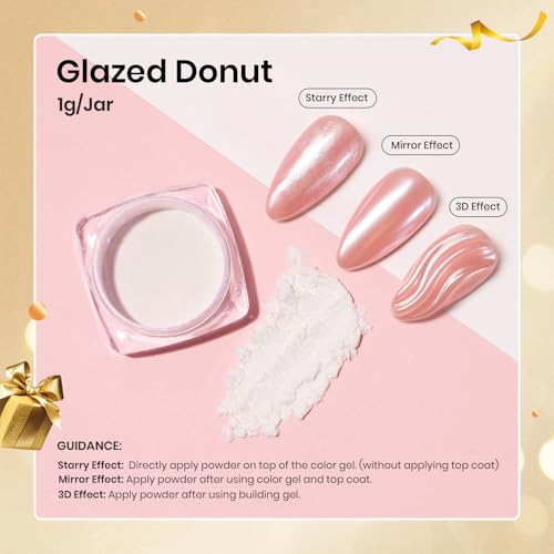 Beetles White Chrome Nail Powder for Gel Nails Pearl Cromer Nail Powder Mirror Effect Nails Gel Polish Glitter Manicure Holographic Pigment Nails Art Design Gifts for Women