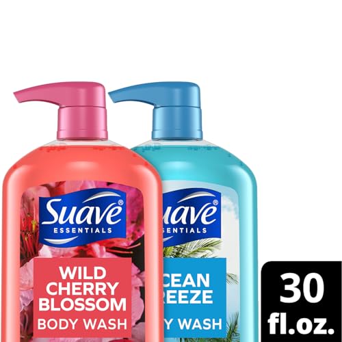 Suave Body Wash Variety Bundle ? Ocean Breeze 2-Pack & Wild Cherry Blossom, Gentle & Moisturizing Body Washes with Vitamin E, 30 Oz Ea (3 Piece Set)