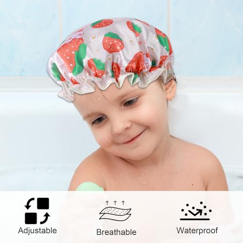 TIESOME Kids Shower Caps, 2 PCS Yellow & Purple Waterproof Double Layers Shower Caps Cute Rabbit Bonnets Elastic Band Bonnet Satin and Eva Soft Kids Sleeping Cap Reusable Shower Cap for Kids