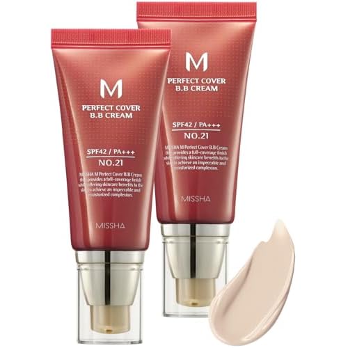 MISSHA M Perfect BB Cream No.21 (2 Pack) Light Beige for Bright Skin SPF 42 PA +++ 1.69 Fl Oz - Tinted Moisturizer for face with SPF