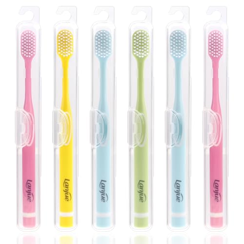 6pcs Travel Toothbrush Set, Extra Soft Toothbrushes for Adults Gentle Portable Manual Toothbrush with Individual Travel Case Deep Cleaning Flossing Toothbrushes for Sensitive Teeth(Multicolor)