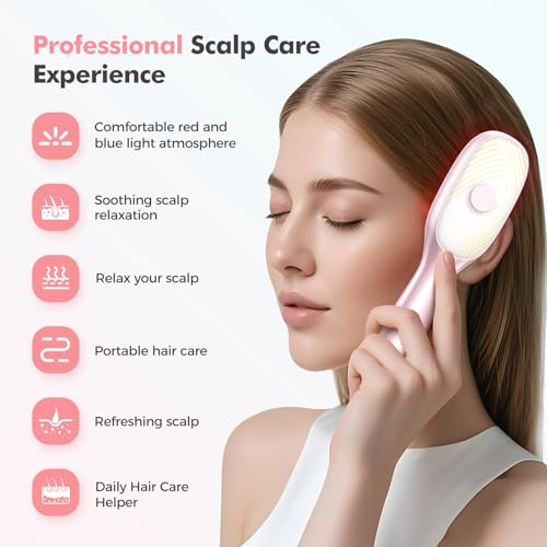 Smedz 5-in-1Scalp Massager Hair Growth Nano Mist Hair Oil Applicator Brush with Cooling Vibration & Hydrating Design, Red & Blue Ambient Light for at-Home SPA Relaxation