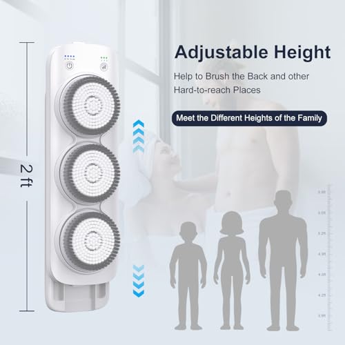 Wall-Mounted Electric Back Scrubber for Shower, 360¡Æ Electric Spin Shower Cleaner Brush with Replaceable Super Soft Brush Heads, 3 Levels Adjustable Height Adjustable for Daily Bath and Deep Cleaning