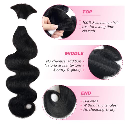 Human Braiding Hair 100g One Bundle/Pack 20 Inch Natural Black Body Wave Curly Bulk Human Hair for Braiding No Weft 100% Unprocessed Brazilian Human Hair Braiding Hair for Boho Braids