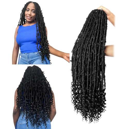 Crochet Butterfly Locs with Curly Ends 22 Inch, Boho Distressed Butterfly Locs Crochet Hair, Black Bohemian Goddess Faux Butterfly Braids with Curly Ends (6 Packs, 1B)