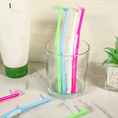 8 Pieces End Tuft Toothbrush with Cover, Soft Interdental Brushes Tapered Brush Braces Toothbrush for Orthodontic Braces Detail Cleaning(Blue/Green/Rose Red/White)
