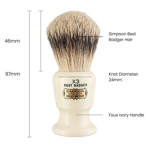 Commodore Best Badger Brush- Simpson Shaving Brushes - Faux Ivory Handle (X3 Best)