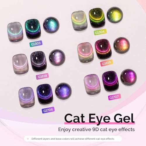MelodySusie 9D Chameleon Cat Eye Gel Nail Polish Set 6 PCS, 0.5 Fl Oz Red Rosy Pink Glitter Holographic Magnetic Nail Polish with Magnet, UV Nail Polish for Nail Art Manicure Salon DIY at Home