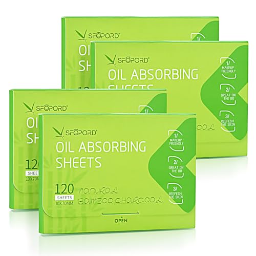 Oil Absorbing Sheets with Bamboo Charcoal - 4 Pack (480 sheets) Oil Blotting Sheets For Face, 20% More Makeup Friendly High-performance Handy Face Blotting Paper for Oily Skin