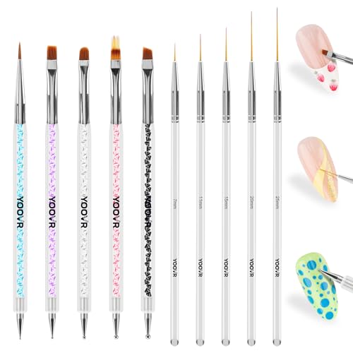 Nail Art Brushes and Dotting Tools, 10pcs Nail Art Design Tool Set, Nail Brushes for Nail Art, French Tip Brush, Liner Brush, Gel Polish & Builder Brush, Manicure Tools for Salon Use & Home DIY